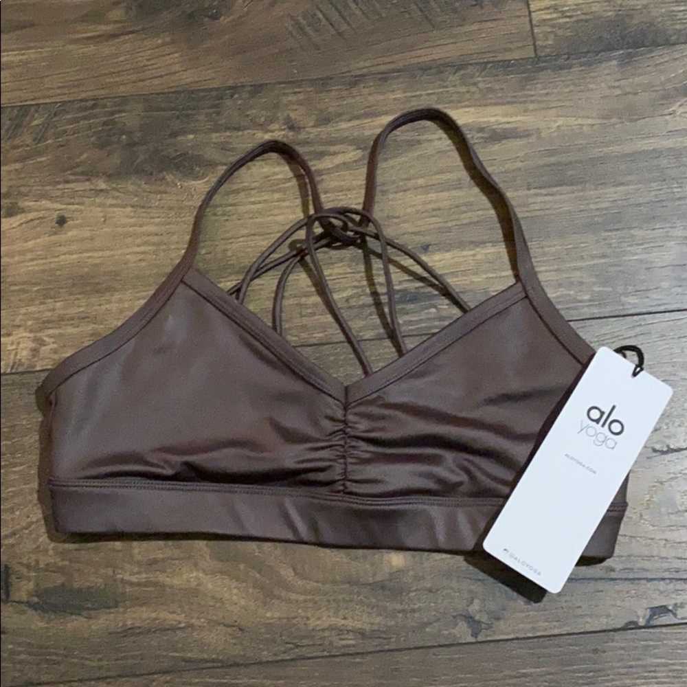 Alo | Sunny Strappy Bra in Raisin Glossy N…